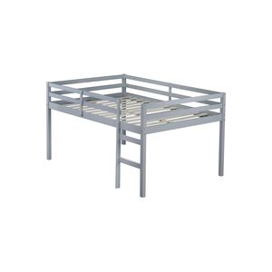 Cama Alta de Madera de Caucho Gris de Tamaño Completo con Escalera y Construcción Metálica Resistente - Product Image 3