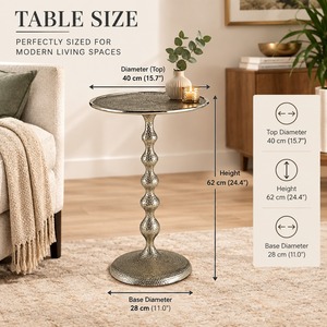 Table d'appoint ronde moderne en aluminium poli argenté, table de bout design sur piétement, table à boissons haut de gamme en métal, décoration intérieure - Product Image 3