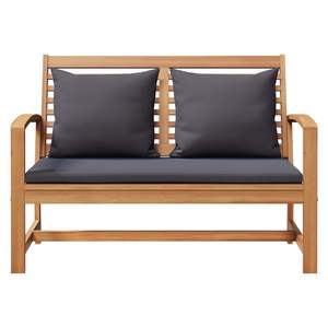 Banc de patio en bois de teck massif, 2 pièces, avec coussin marron et gris foncé - Product Image 4