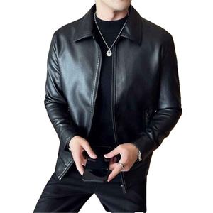 Chaqueta de Cuero para Hombre, 100% Cuero Genuino, Estilo Vintage, Cierre de Cremallera, Cuello Camisero, Relleno de Algodón - Product Image 3