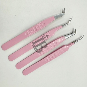 Pinzas Profesionales de Alta Demanda para Extensiones de Pestañas, Color Rosa, Punta Curva Sostenible con Ángulo de 90 Grados, Mango en Forma de Corazón - Product Image 1