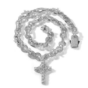 สร้อยคอจี้รูปกางเขนผู้ชายแบบใหม่ แฟชั่นฮิปฮอป ประดับเพชรเต็มชิ้น ชุบทอง เงินแท้ - Product Image 3