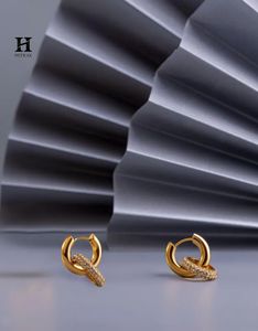Custom 925 Sterling <b>Silver</b> Interlocking Loop Earrings Elegant Thick Gold Plated Double Circle Diamond <b>Huggie</b> Hoops Wholesale - Product Image 2