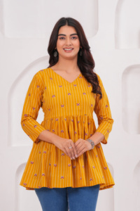 Women Cotton Printed Kurti Top Yellow Ethnic <b>Tunic</b> Casual Wear Kurti - Product Image 4
