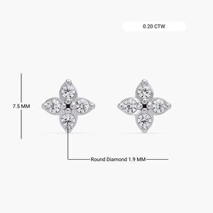Pendientes de Flor de Trébol con Diamantes Cultivados en Laboratorio, Oro de 14K, Clúster de Diamantes Pequeños, Minimalistas, 8 Piedras, Regalo para Aniversario de Bodas o Fiesta - Product Image 3