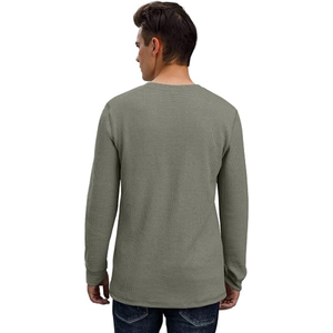<b>Men</b>’s Waffle Knit Henley <b>T</b>-<b>Shirt</b>, <b>Long</b> <b>Sleeve</b> Slim Fit Breathable Knitted Tee, Casual Pullover <b>Shirt</b> for Everyday Wear - Product Image 2