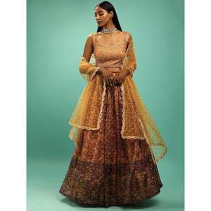 Atractivo amarillo Chinon Impresión digital Haldi Wear Lehenga Choli - Product Image 5