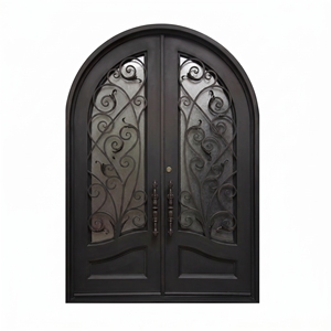 Puertas Dobles Modernas de Hierro Forjado Resistentes a la Oxidación para Uso Exterior con Patrones de Arco Decorativos, Seguridad Antirrobo, Estilo Real - Product Image 1