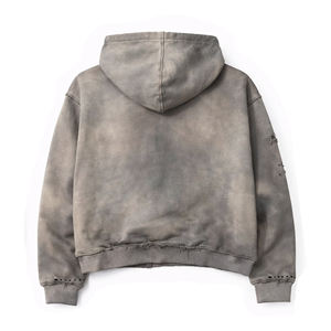 Sudadera con capucha y cremallera personalizada DTG, de algodón French Terry, con estampado gráfico completo, de peso pesado, unisex, para invierno, con efecto lavado a la piedra. - Product Image 4