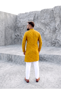 Kurta Pajama para Hombre con Cuello Bordado Paisley, Algodón, Ropa Tradicional India para Festivales - Product Image 4
