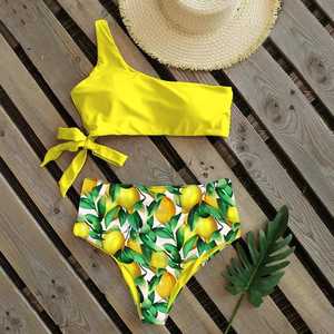 Conjunto de Bikini de Una Sola Pieza para Mujer, Estampado Floral, Parte Inferior de Cintura Alta, Top Bandeau Asimétrico, Traje de Baño de Spandex y Poliéster - Product Image 3