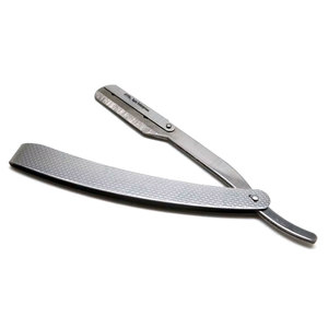 Couteau à raser pliable avec manche lisse pour salon et usage professionnel, rasoir de barbier à bord droit argenté - Product Image 1