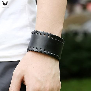2026 Genuine Leather Wide Cuff <b>Bracelet</b> For Men Women Vintage Braided Edge Wristband <b>Adjustable</b> Punk Rock Biker Bangle - Product Image 5