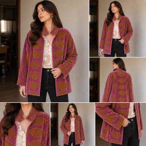 SUJANI Bomber <b>Jacket</b>-Floral Embroidery Reversible <b>Short</b> Length Mandarin Collar Spring Season Sheep Skin Leather - Product Image 4