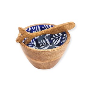 Bol à salade moderne en bois avec intérieur émaillé noir à motif quadrillé et cuillères de service assorties pour un style de repas audacieux - Product Image 6