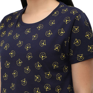INDEX APPAREL Women's Navy Blue Crop <b>Top</b> Crew Neck Short Sleeve Cartoon Print Casual T-Shirt Spring Summer Wear - Product Image 4