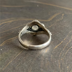 Vintage Handmade Textured Moonstone Sterling Silver Ring <b>Oxidized</b> Band - Cabochon Wholesale Jewelry - Product Image 4
