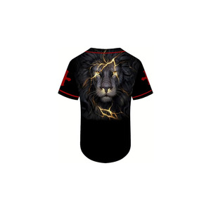 Camiseta de Béisbol con Estampado Completo de Jesús el León para Hombre, Manga Corta, Negra y Roja, con Botones al Frente, Transpirable, de Poliéster, Ropa Deportiva - Product Image 4