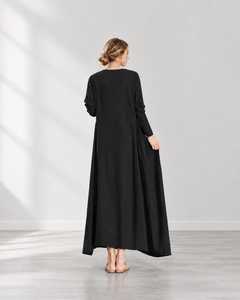 Vestido Maxi de Lino y Algodón Personalizado, Manga Corta, Corte Regular, Cuello en V, Línea A, Ecológico, con Cinturón, Ropa Casual para Mujer, B2B - Product Image 4