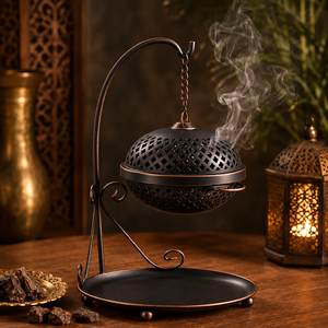 เตาเผากำยานทองเหลืองโบราณแบบแขวน พร้อมขาตั้งและเครื่องกระจายกลิ่นหอม - Product Image 2