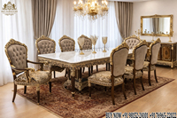 Meubles de salle à manger classiques inspirés du style baroque, finition or royal, table et chaises en bois pour 8 personnes, vente en gros