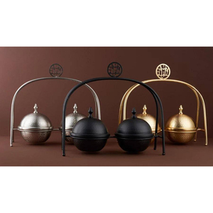 Handmade Metal <b>Serving</b> Set Round <b>Lidded</b> <b>Bowls</b> Polished Gold Finish <b>with</b> Arched Stand for Dry Fruits and Nuts <b>Serving</b> <b>Bowls</b> - Product Image 3