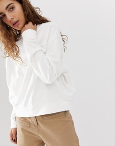 Sweat-shirt en tricot 100 % coton blanc à col rond et manches longues pour femme, couleur unie, respirant, décontracté - Product Image 2