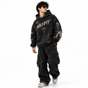 Unisex <b>Oversized</b> Black Solid Winter Hoodie <b>Vintage</b> Pullover <b>Sweatshirt</b> with Digital Printing High Quality 100% Cotton Streetwear - Product Image 3