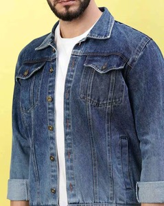 Veste en jean pour homme, couleur unie, col rabattu, coupe classique, coton lavé, style décontracté automne, fermeture à boutons simple - Product Image 3