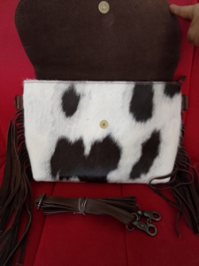 Western Cowhide Hair Unisex Sling Bag Hand Tooled Floral <b>Solitaire</b> Design 20-36L Waterproof Anti-Theft Ready to ship - Product Image 2