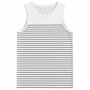 Women's White <b>Striped</b> Sleeveless Tank <b>Top</b> Scoop Neck Knitted Cotton Breathable Casual Regular Fit Minimalist <b>Vest</b> - Product Image 1