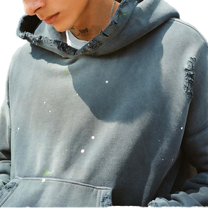 Sudadera con capucha desgastada ecológica personalizada de algodón 100% para hombre, sudadera de invierno con hombros caídos y lavado ácido, servicio OEM Digital de bolsillo - Product Image 5