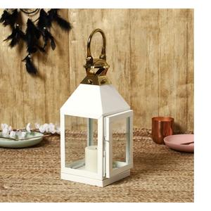 OPAXA Living - Portavelas de Vidrio Templado y Metal Blanco, Hecho a Mano, 14x14x43 CM, Tamaño Mediano, Artículo de Decoración para el Hogar, India - Product Image 1