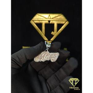Unisex <b>Crown</b> Name Pendant Featuring VVS Moissanite Diamond and 925 Sterling Silver By Trisha Jewels - Product Image 2