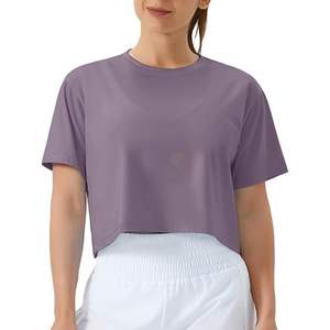 Haut de sport court pour femme vert forêt, coupe ajustée, respirant, très élastique, col rond, idéal pour le yoga et l'entraînement en salle de sport - Product Image 6