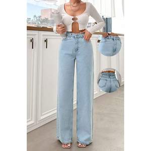 Jeans Casuales de Mezclilla Azul Hielo para Mujer, Corte Ancho, Cintura Alta, Relajados, Tela Suave y Elástica, Ecológicos, Duraderos, Tallas 26-40 - Product Image 4