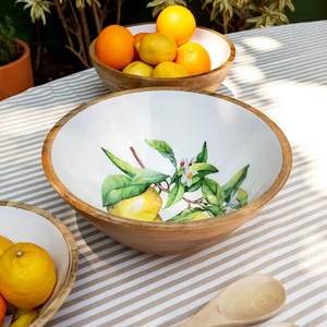 Wood Printed Serving Bowl Set Plate for Salad Wooden Printed Bowl Enamel Soup Bowl Table Decorative Top Use - Product Image 1