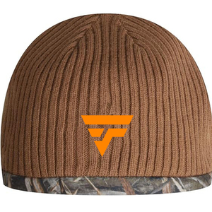 Gorro de Forro Polar con Logotipo Personalizado para Caza y Actividades al Aire Libre, Gorro de Lana Marrón con Ribete de Camuflaje con Logotipo Naranja, Unisex - Product Image 1