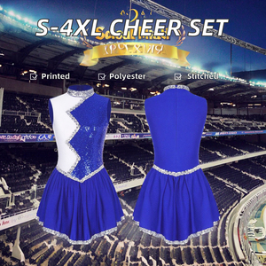 Uniformes de pom-pom girls pour enfants 100% polyester imprimés par transfert thermique ornés de strass Tailles S-4XL Service OEM Dropshipping - Product Image 3