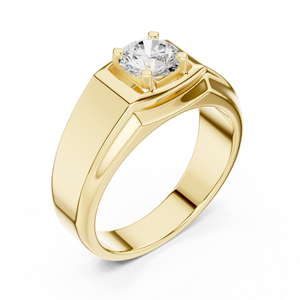 Yellow Gold Lab-Grown Diamond <b>Men</b>’s Solitaire Wedding <b>Ring</b> – Contemporary Bold Gold Band Diamond Jewelry - Product Image 2