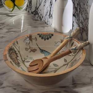 Handcrafted wooden serving <b>bowl</b> with serving spoon multi Colour <b>enameled</b> design hot selling for serving fruits in home & party - Product Image 6