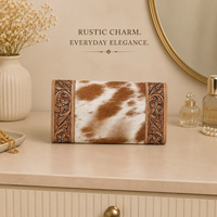 Dompet Kulit Sapi Asli Buatan Tangan dengan Hiasan Kulit Berbulu untuk Wanita, Dompet Kulit Asli Gaya Barat, Tempat Kartu, Organizer Perjalanan