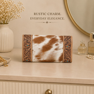 Handcrafted Tooled Leather Hair On Cowhide Clutch <b>Wallet</b> for Women Genuine Leather Western <b>Wallet</b> <b>Card</b> Holder Travel Organizer - Product Image 4