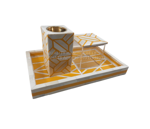 Luxury Purple Bone Inlay <b>Bakhoor</b> Burner Set with Tray Handmade Mubkhar <b>Oud</b> Incense Holder Indian Wood Handicrafts Home Decor - Product Image 1