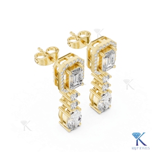 ต่างหูเพชร CVD ทรงเอเมอรัลด์แบบห้อยประดับเพชรทรงวงรี ทองคำแท้ 14K หรูหราสำหรับผู้หญิง เหมาะสำหรับงานแต่งงาน - Product Image 2