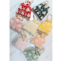Tas Mini Potli Wanita Desainer Bordir Mutiara Multi-Warna Lapisan Satin Sutra Mentah Berkualitas Tinggi Penutup Tali Serut Pesta Pernikahan