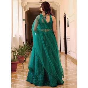Teal Green Soft Net <b>Sequins</b> Monochrome Lehenga Choli for Women - Product Image 4
