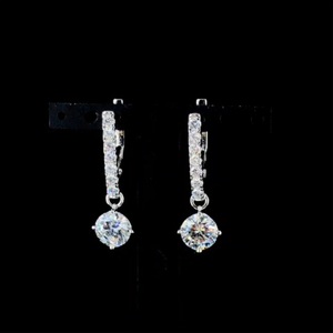 Women's Round Brilliant Cut Natural Diamond <b>Earrings</b> Classic Style Wedding Jewelry H Color White Diamond <b>Hinged</b> Hoop Design - Product Image 1