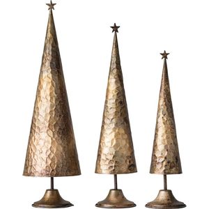 Vintage Metal Christmas <b>Tree</b> Decorations Set of 3 Hammered Cone Shapes with <b>Star</b> Tops - Product Image 1
