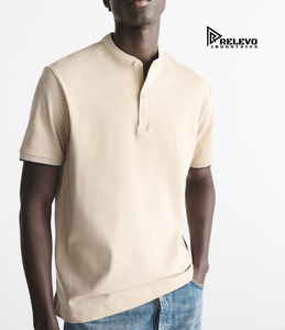 Polo à manches courtes beige pour homme Relevo, taille plus, couleur unie, coton, col rabattu, logo sur le devant - Product Image 4